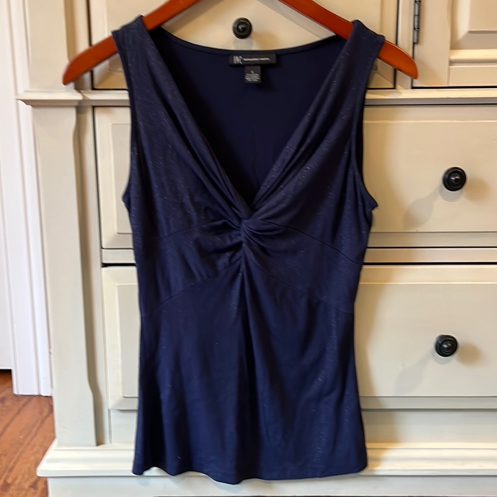 INC  blue shimmer sleeveless top vneck small